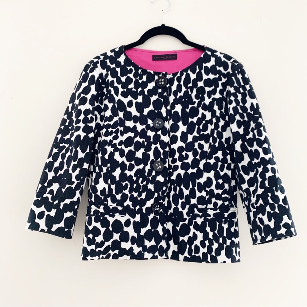 Sandro Ferrone Black White Crop Jacket Blazer 8